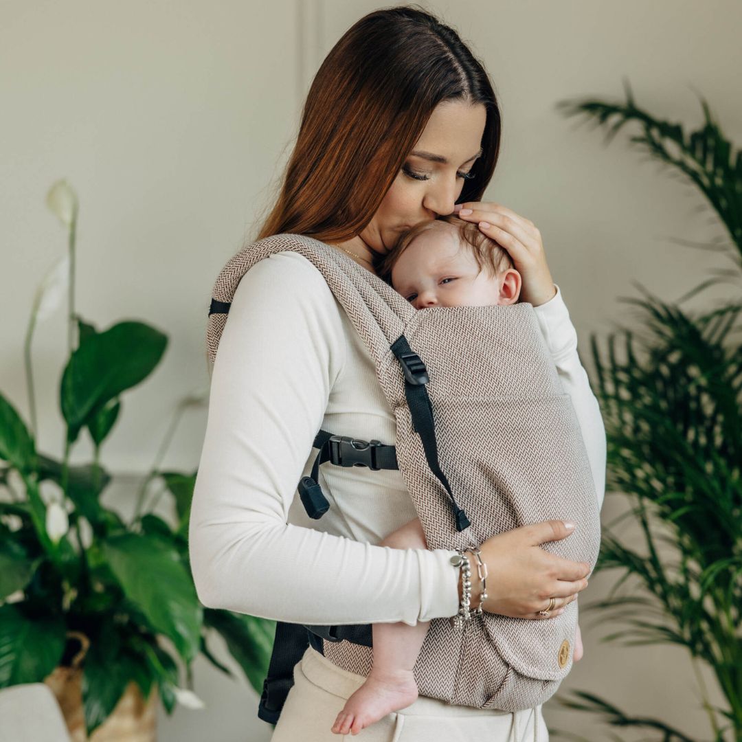 LennyLamb - LennyLight Baby Carrier - Little Herringbone Almond (100% Cotton) - Cloth and Carry